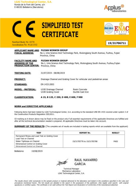 Drainage Channels and Trench Grating Covers:  CE EN1433 EN124